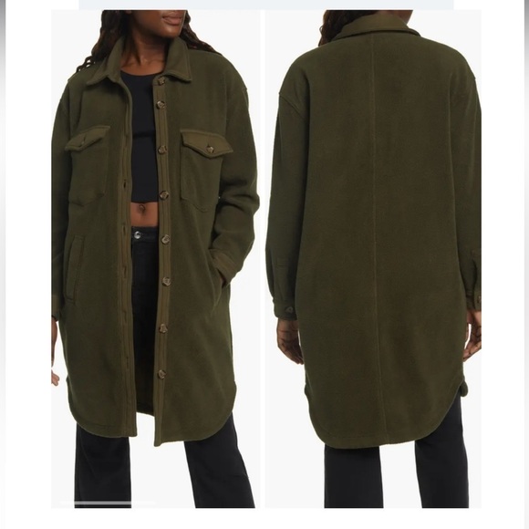 Blank NYC Long Fleece Shacket Jacket Green Womens 2X